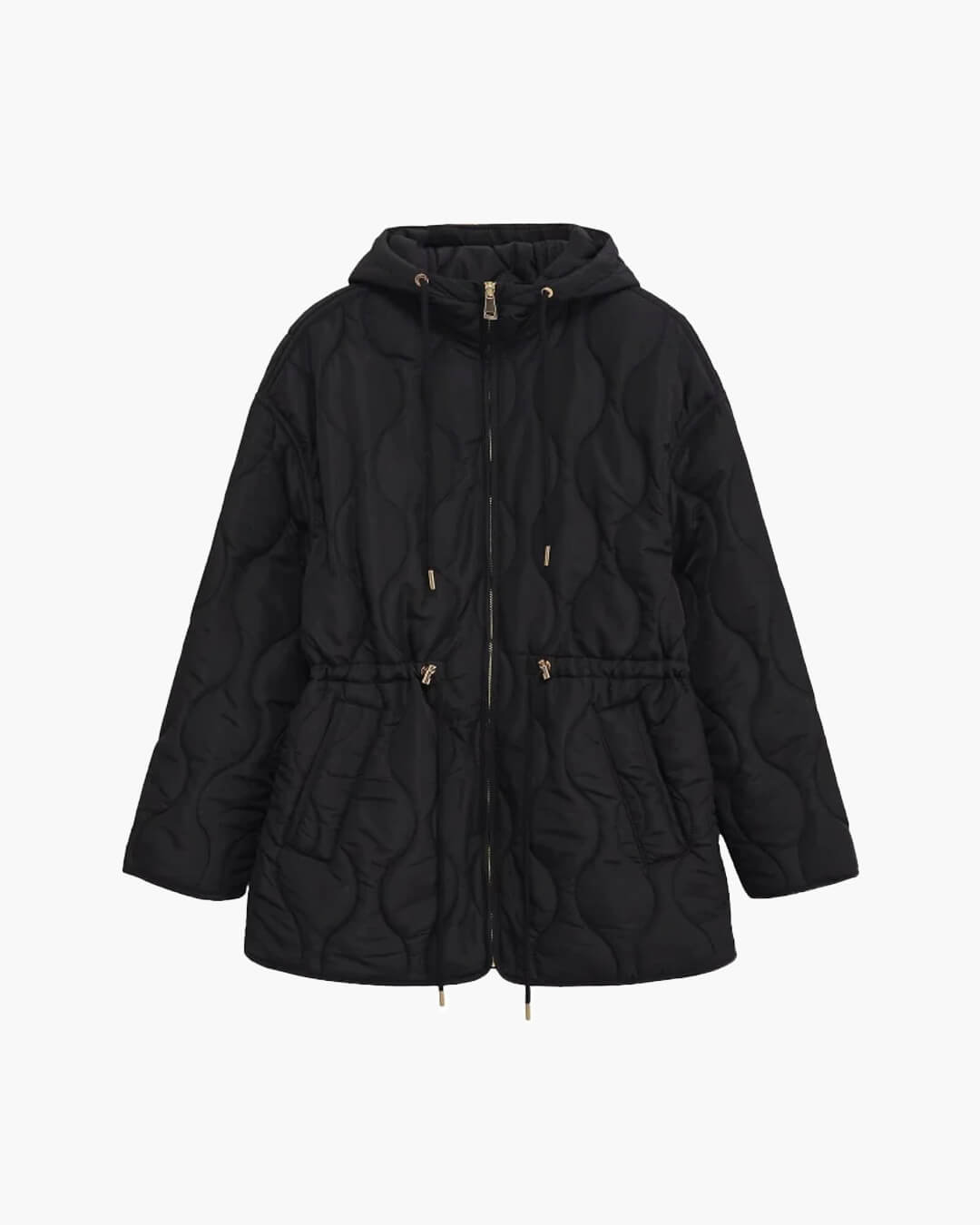 ZEYA Abbie Hooded Quilted Jacket with Drawstring in Black