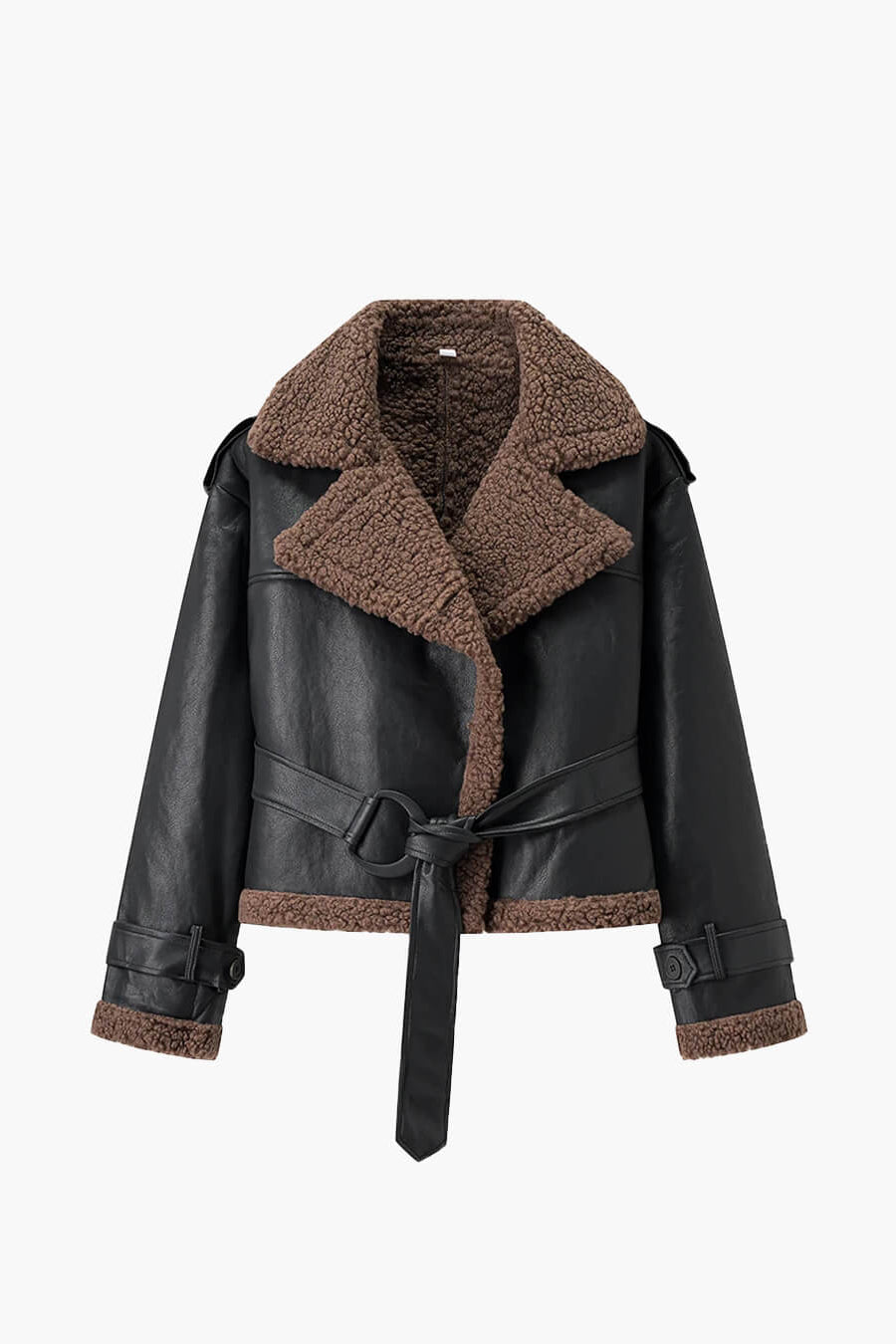 ZEYA - Alessia Short Belted Faux Leather Jacket