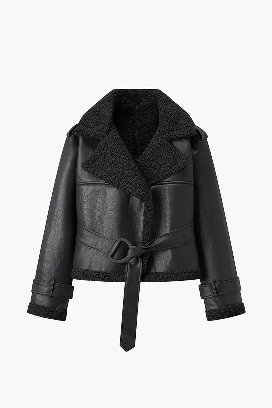 ZEYA - Alessia Short Belted Faux Leather Jacket