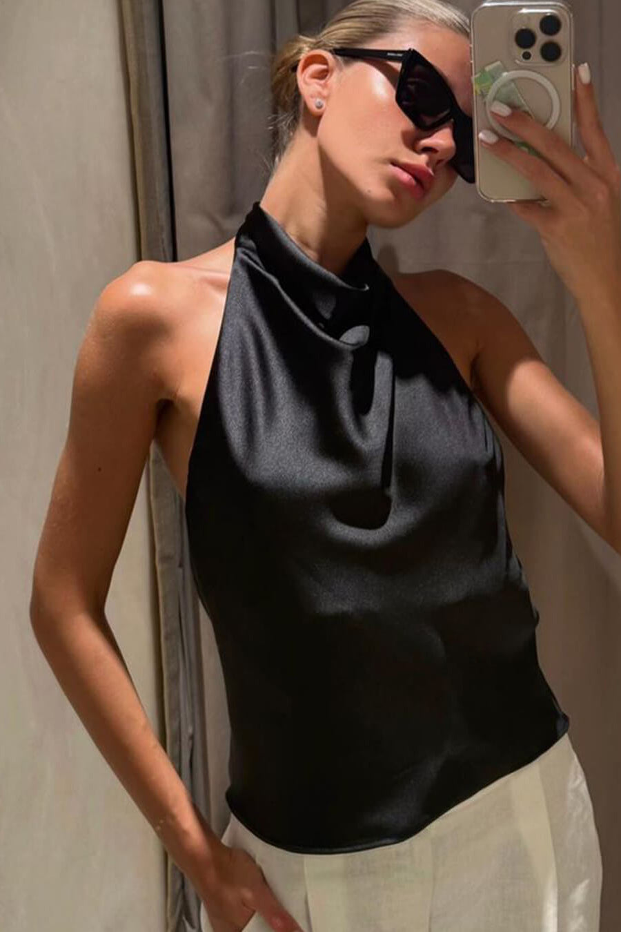 ZEYA - Allison Halter Backless Satin Top