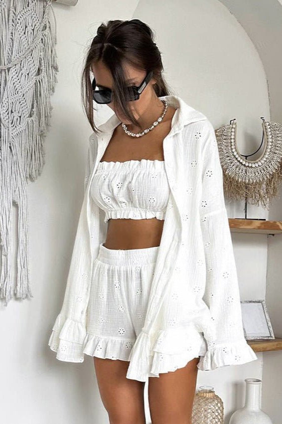 ZEYA - Anna Eyelet Ruffle Shorts Three-Piece Set