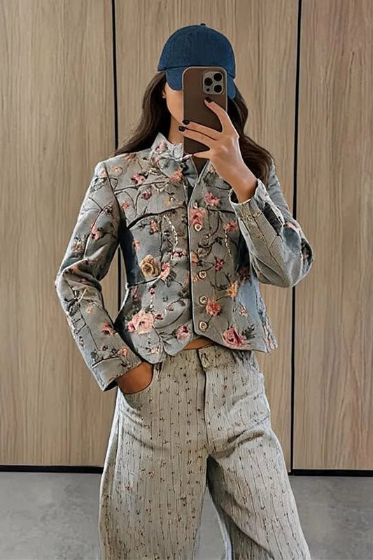 ZEYA - Anne Vintage Jacquard Cropped Jacket