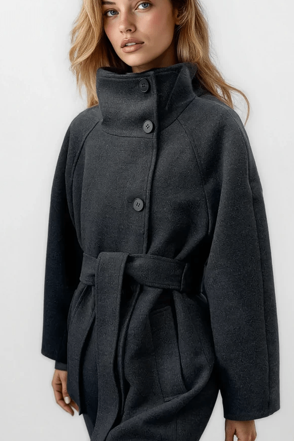 ZEYA - Arielle High Collar Long Belted Coat
