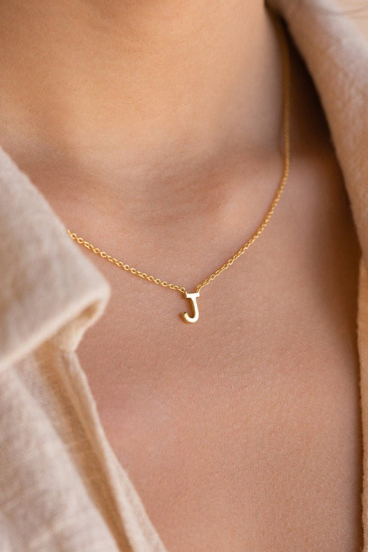 ZEYA - Bexley Gold Initial Necklace - 14k Gold Plated Stainless Steel, Adjustable 45cm