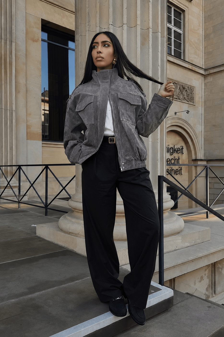 ZEYA - Bianca High Neck Suede Pocket Jacket