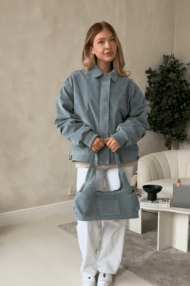 ZEYA - Camille Babyblue Suede Bomber Jacket