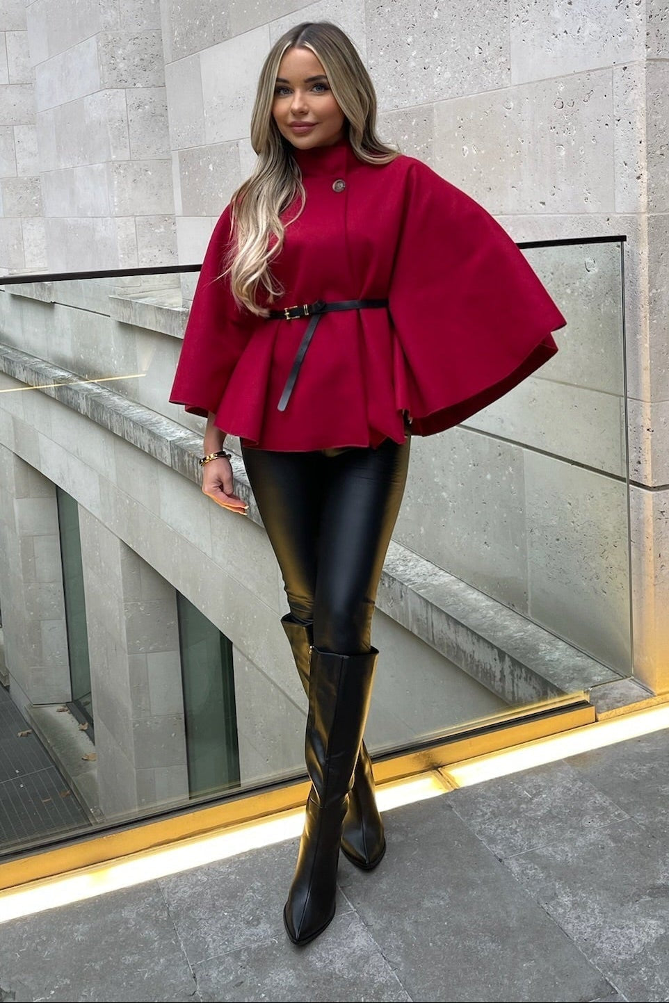 ZEYA - Caroline High Neck Cape Jacket with Belt