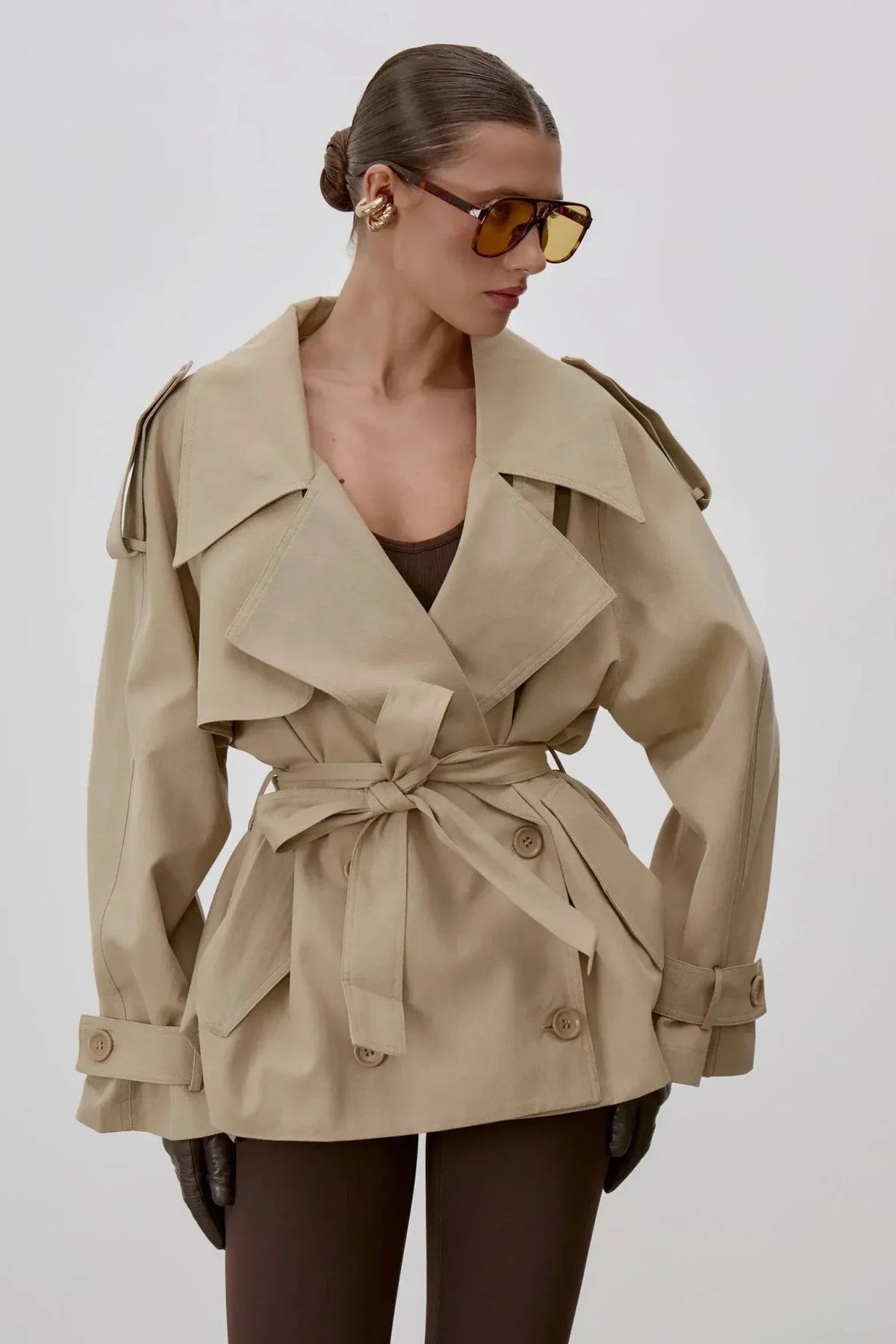 ZEYA - Donna Lace Up Stand Collar Trenchcoat