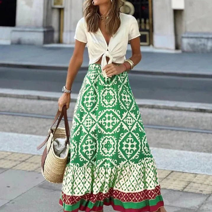 ZEYA - Dunja Boho Printed Midi Swing Skirt