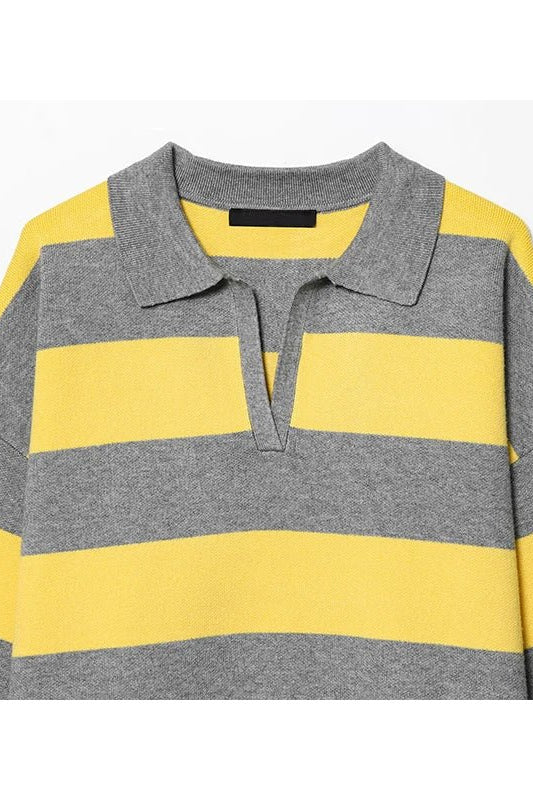 ZEYA - Elena Striped Knit Polo Sweater
