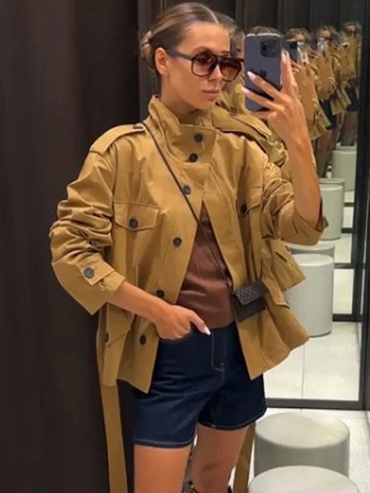 ZEYA - Emily High Collar Belted Jacket & Skort Set