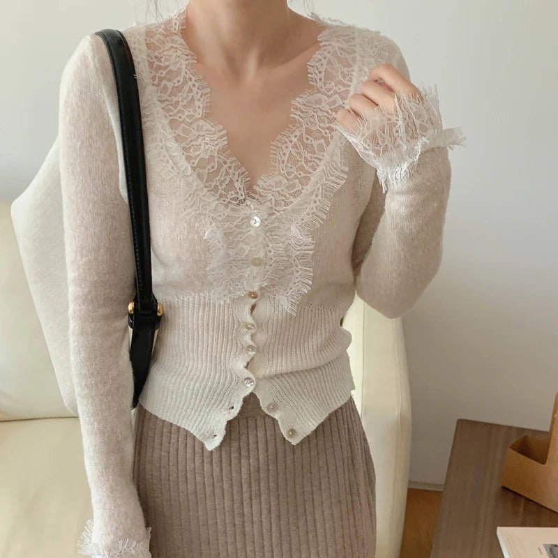 ZEYA - Emma V-Neck Lace Trim Cardigan
