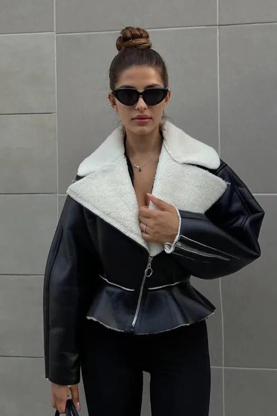 ZEYA - Estelle Peplum Biker Leather Jacket