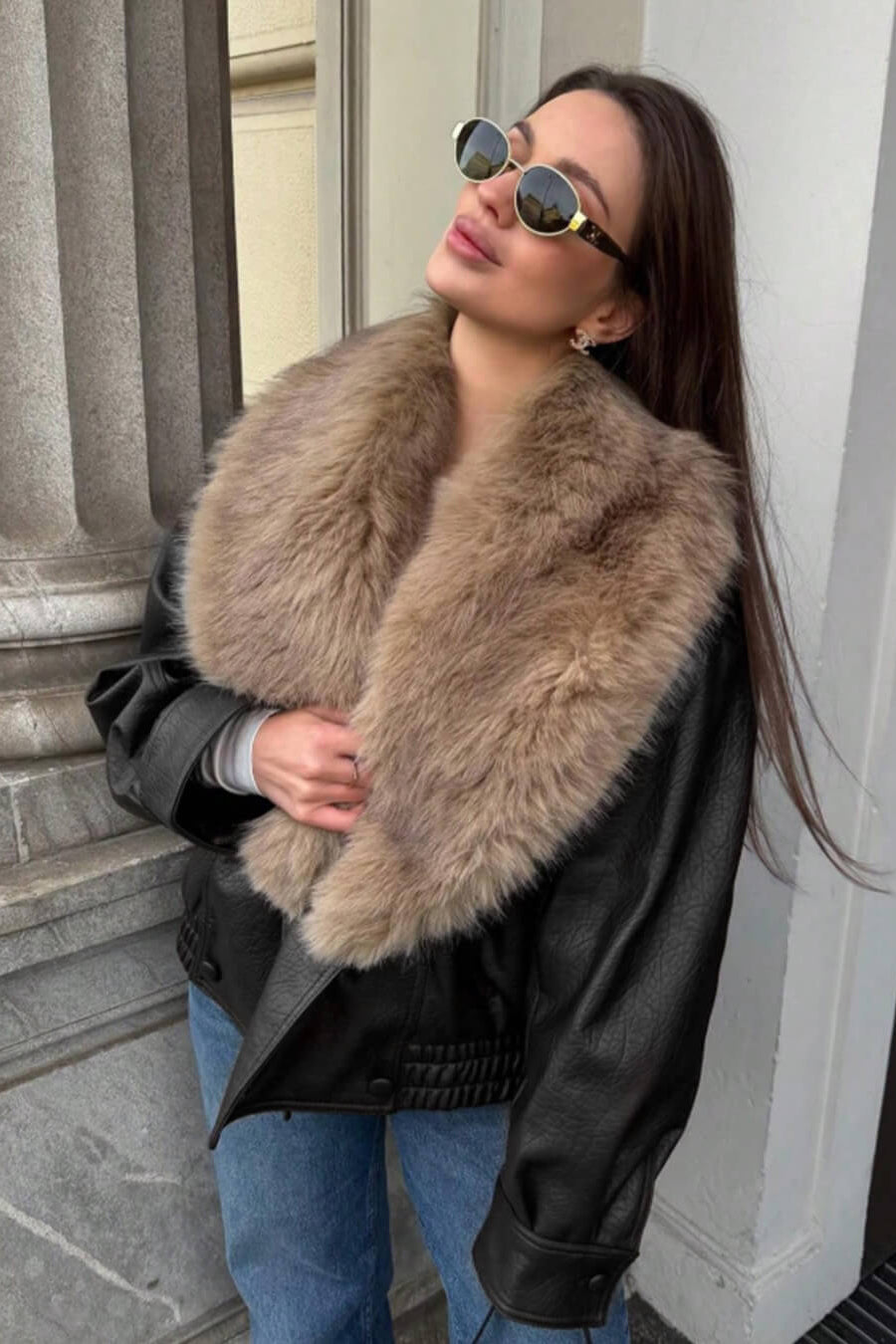 ZEYA - Felicity Faux Leather Jacket with Detachable Fur Collar