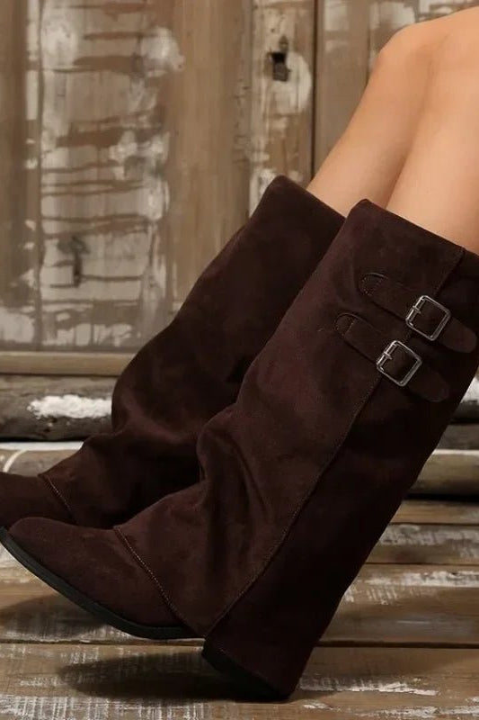 ZEYA - Jasmin Retro Buckle Knee High Boots