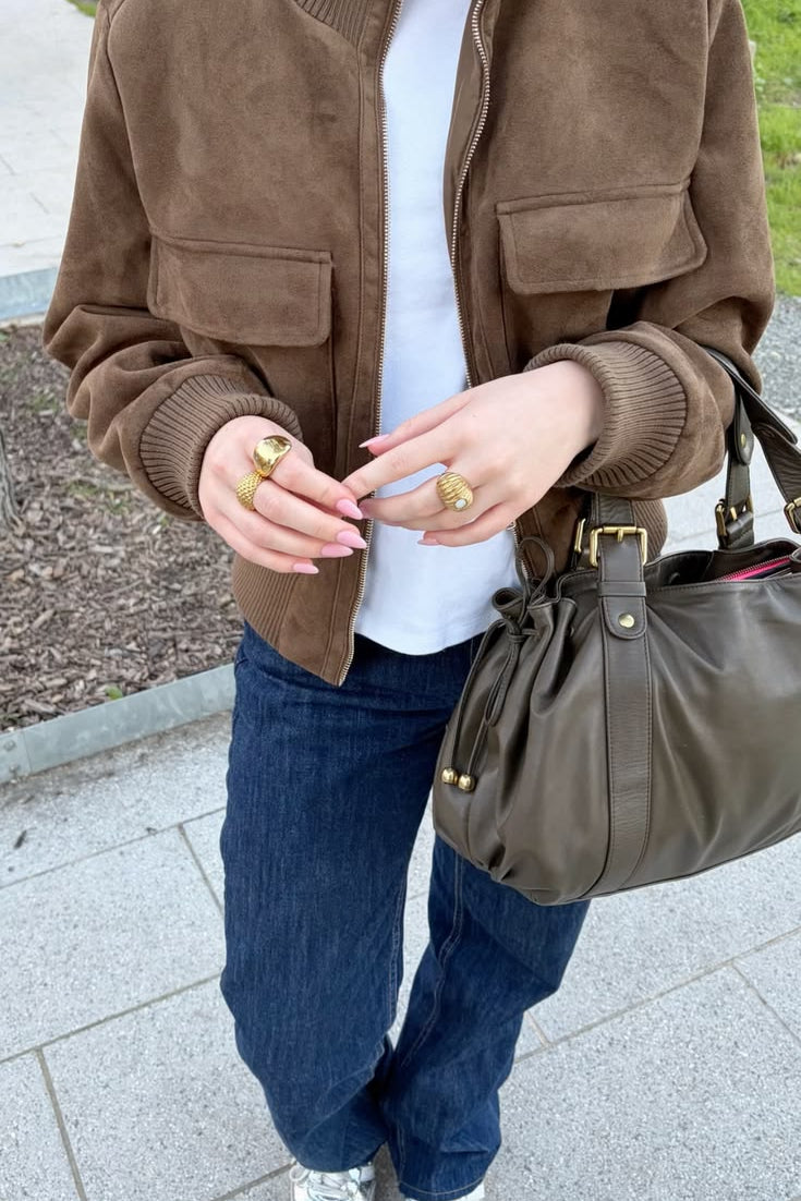 ZEYA - Jean Faux Suede Bomber Jacket
