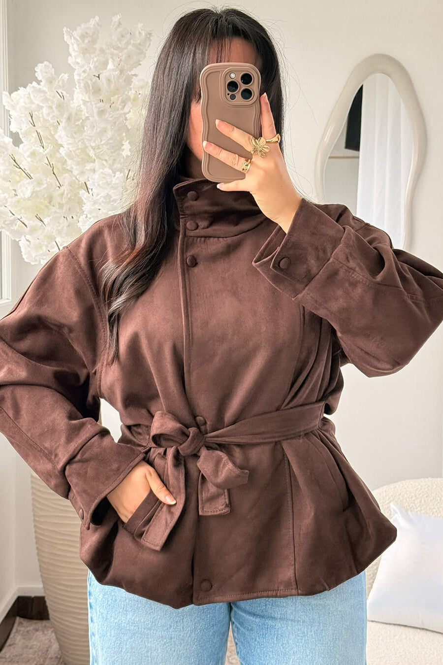 ZEYA - Josie Funnel Faux Suede Trench Coat