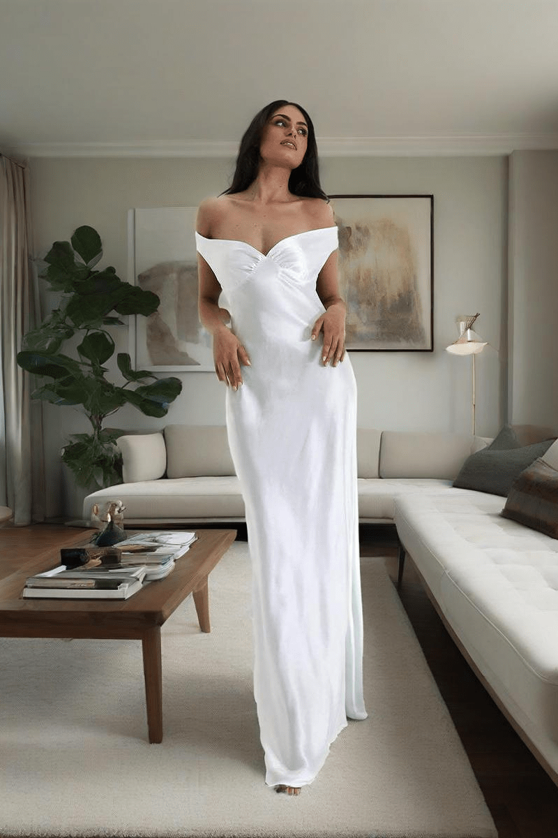 ZEYA - Katelyn Satin Off the Shoulder Maxi Dress