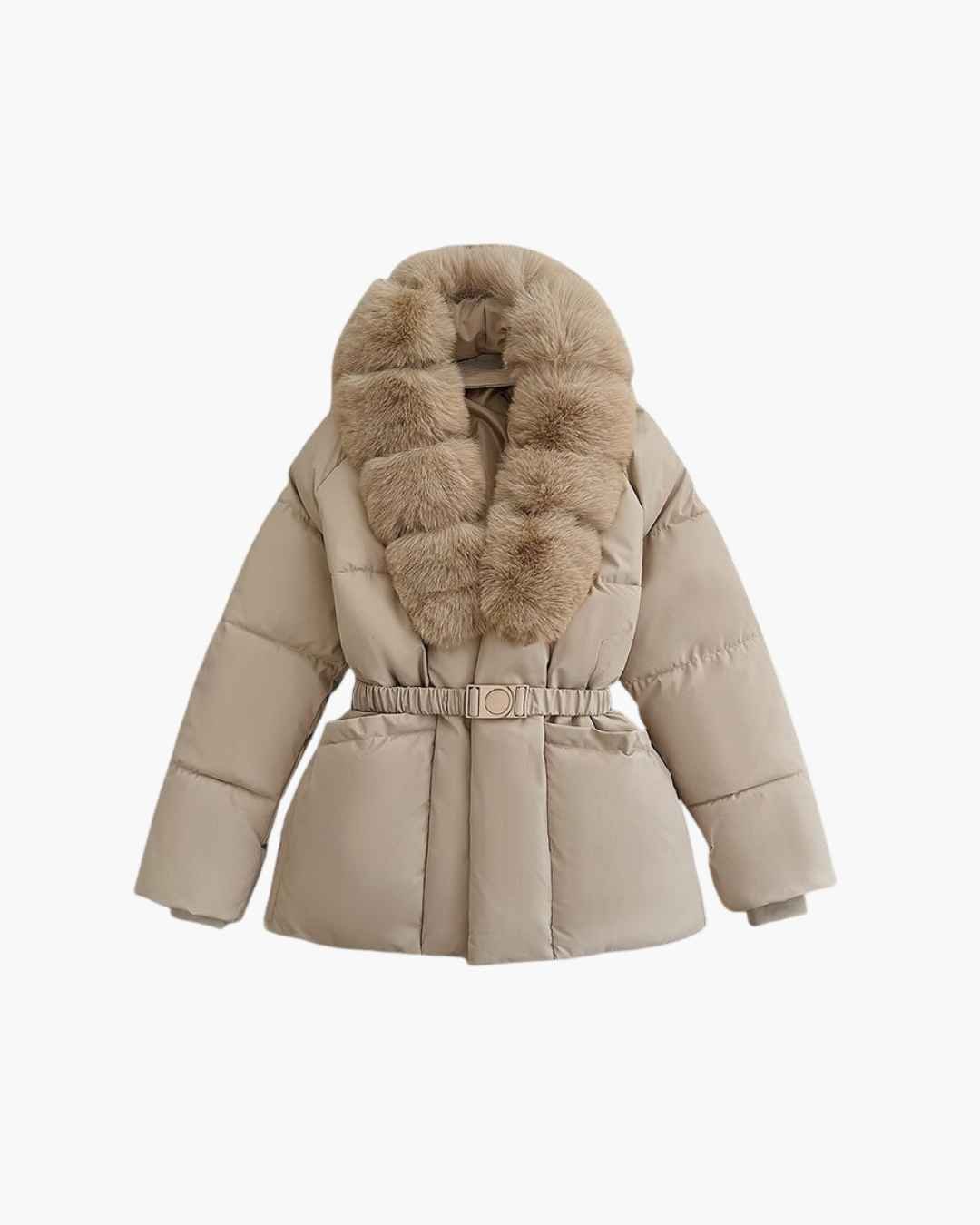 ZEYA - Katniss Belted Faux Fur Collar Quilted Parka