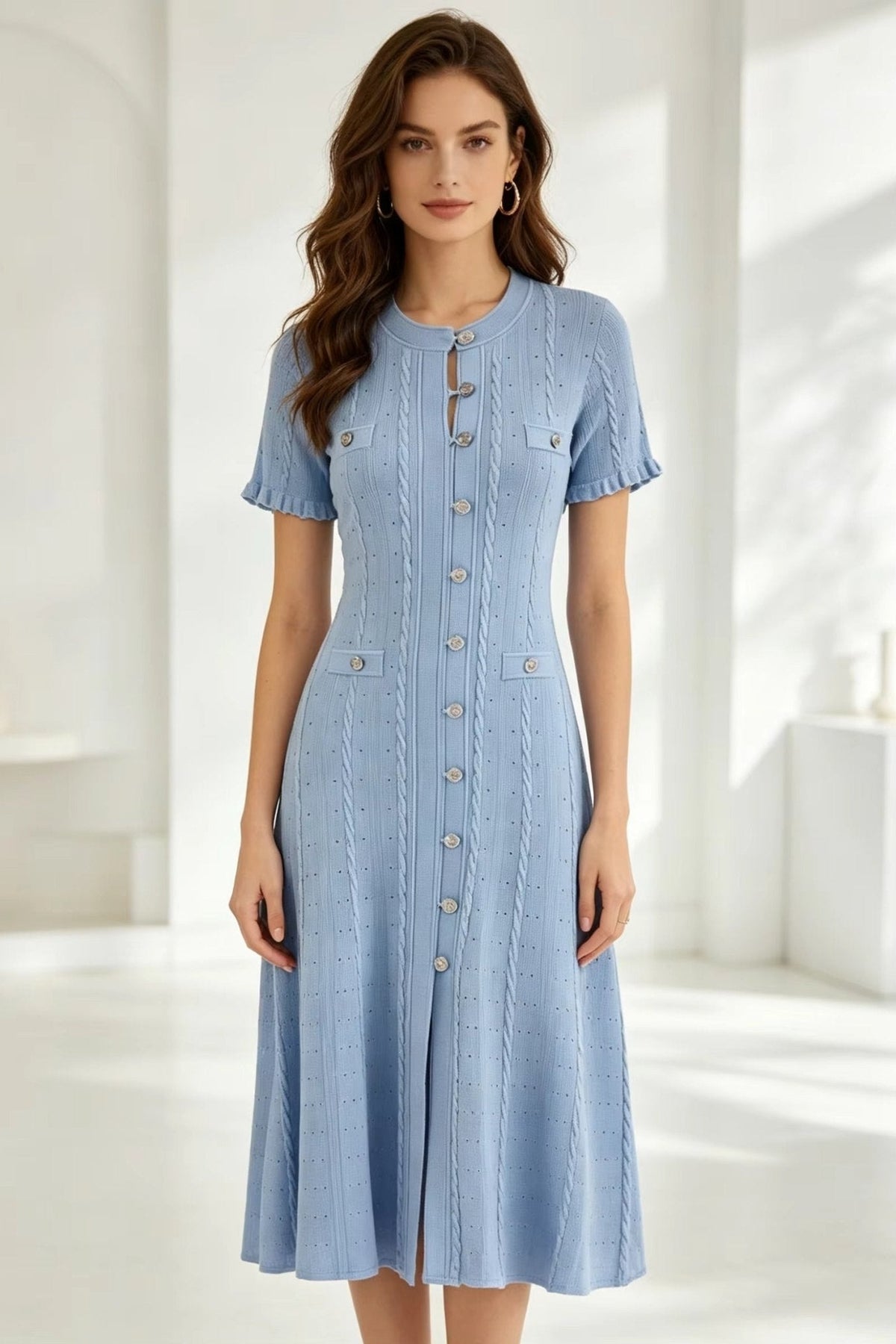 ZEYA - Margot Button-Front Knit Midi Dress