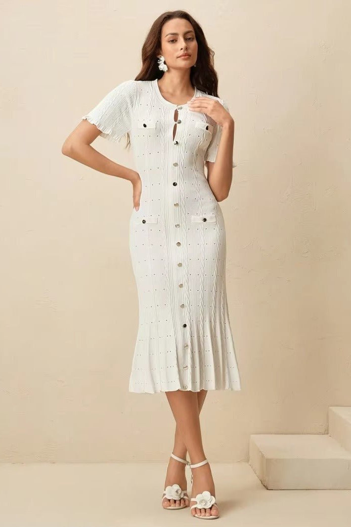 ZEYA - Margot Button-Front Knit Midi Dress