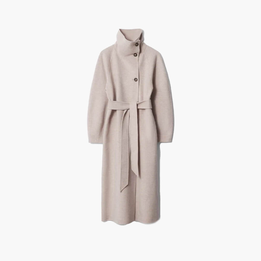 ZEYA - Meryl Stand Up Collar Belted Long Coat