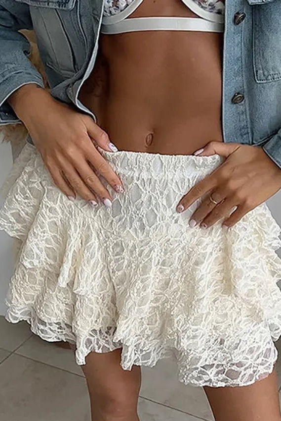 ZEYA - Mildred Tiered Lace Mini Skirt