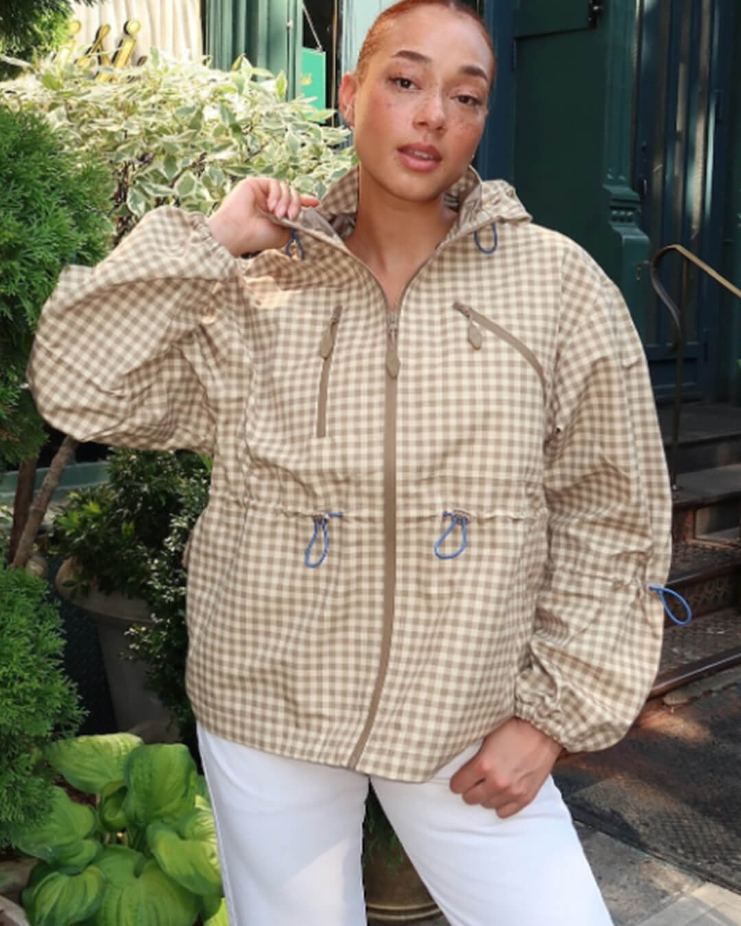 ZEYA - Miriam Plaid Hooded Trench Jacket