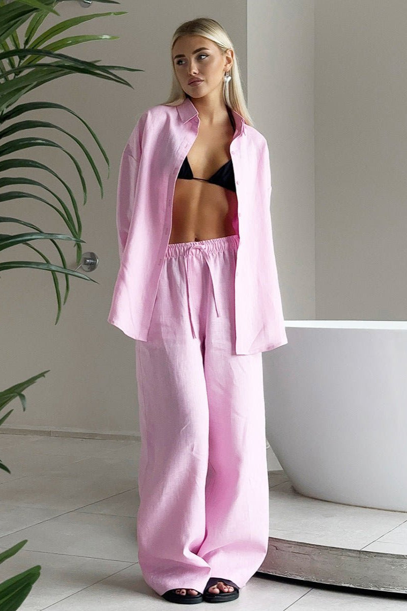 ZEYA - Nala Cotton Lounge Set Button - Up & Wide Pants