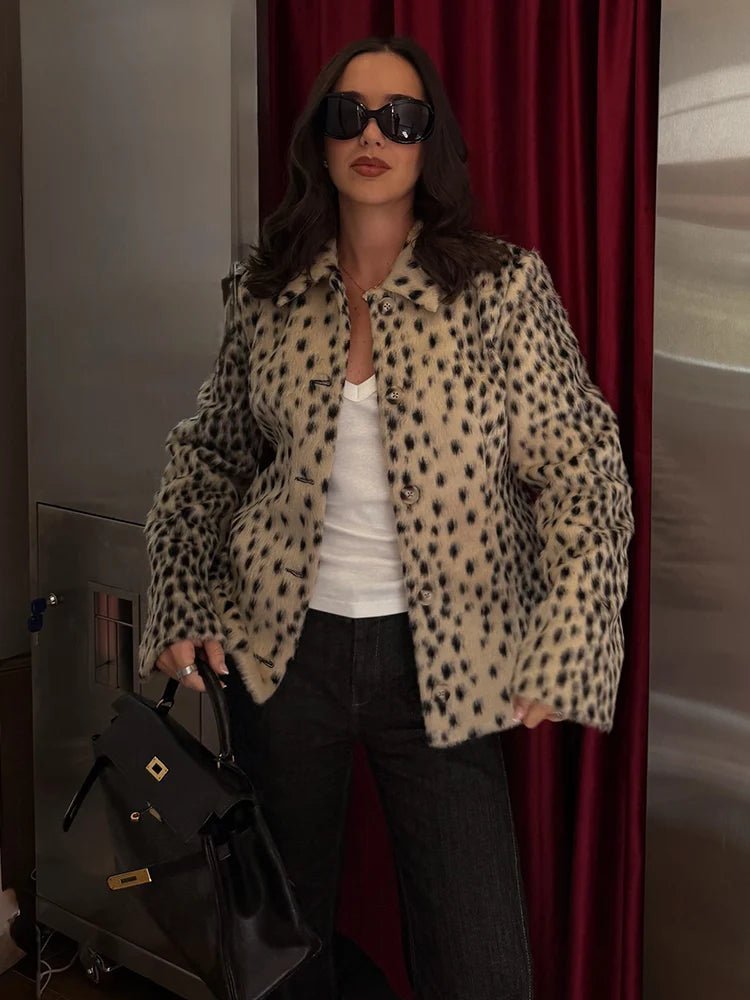 ZEYA - Natalie Leopard Faux Fur Lapel Coat