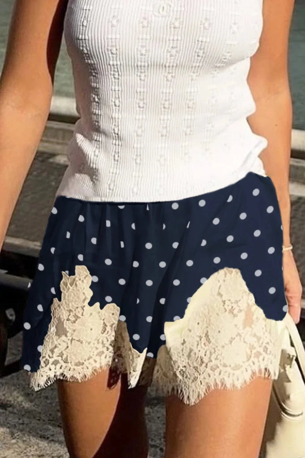 ZEYA - Natasha Polka Dot Lace Trim Shorts