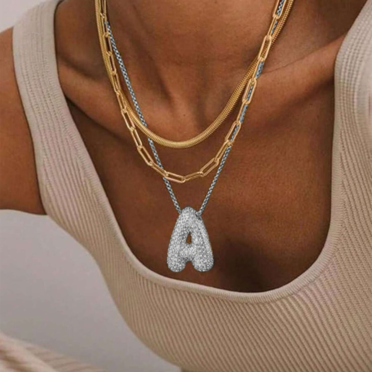 ZEYA - Pavé Bubble Initial Pendant Necklace
