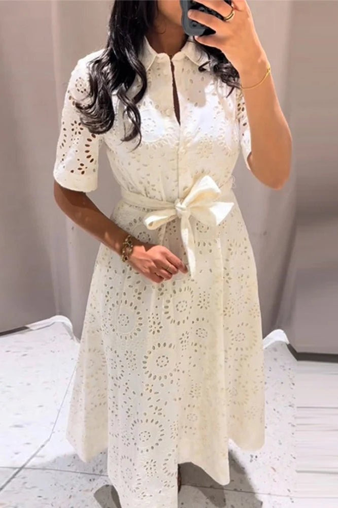 ZEYA - Rosie Embroidered Belted Midi Dress