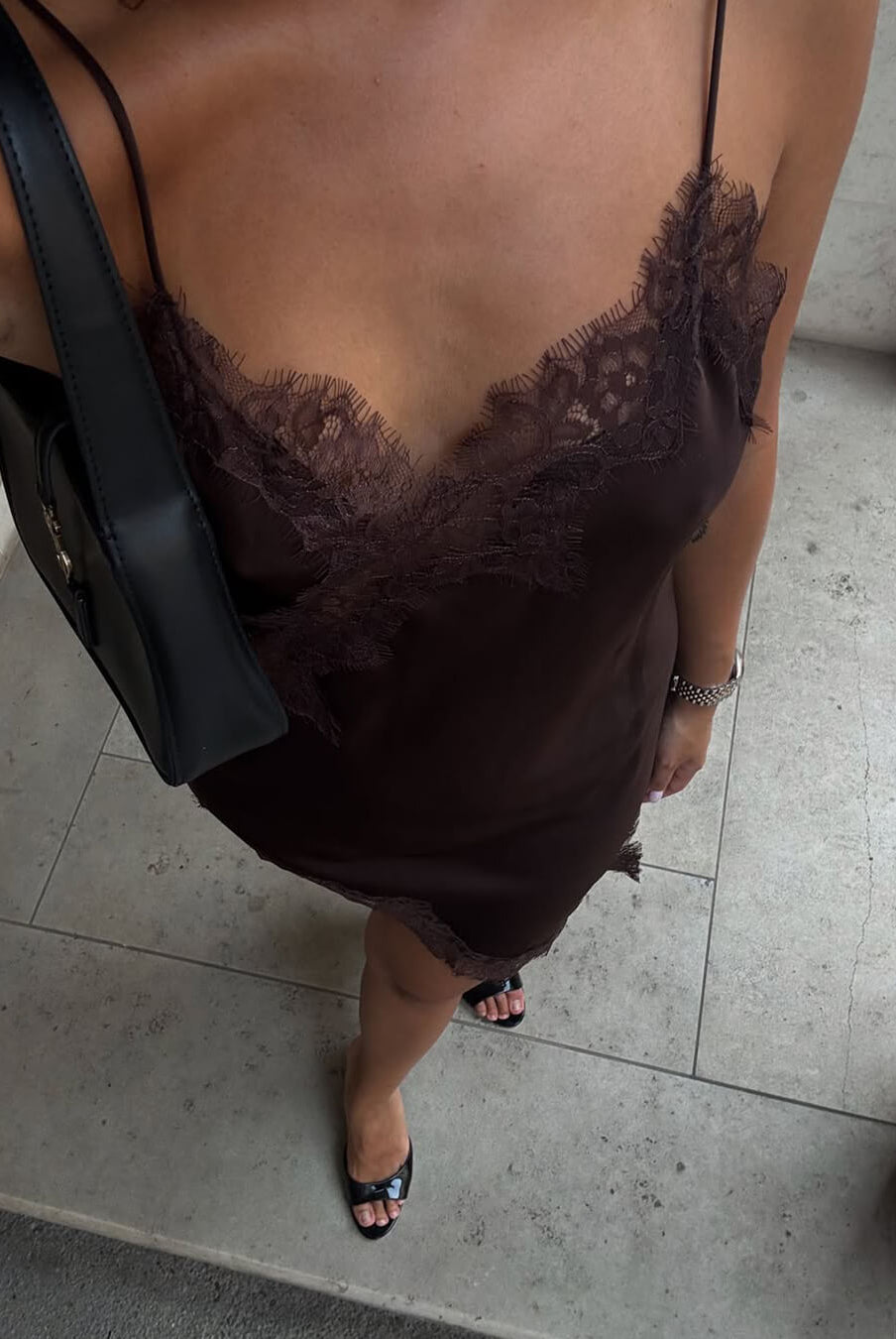 ZEYA - Sophia Asymmetric Satin Lace Midi Dress