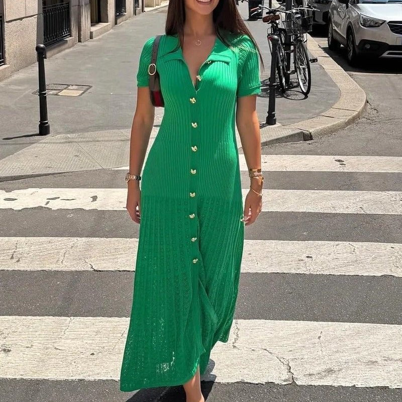 ZEYA - Sophia Ribbed Knit Polo Maxi Dress