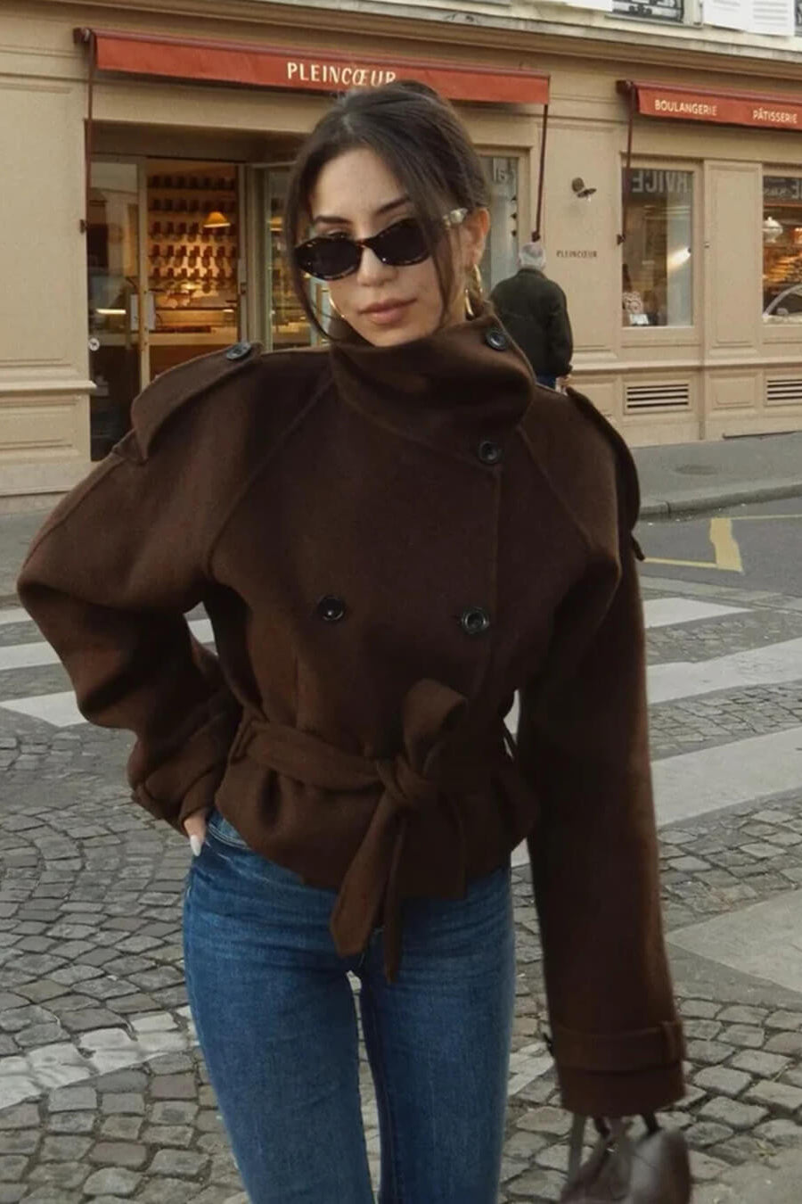 ZEYA - Sophia Stand Collar Short Trench Coat