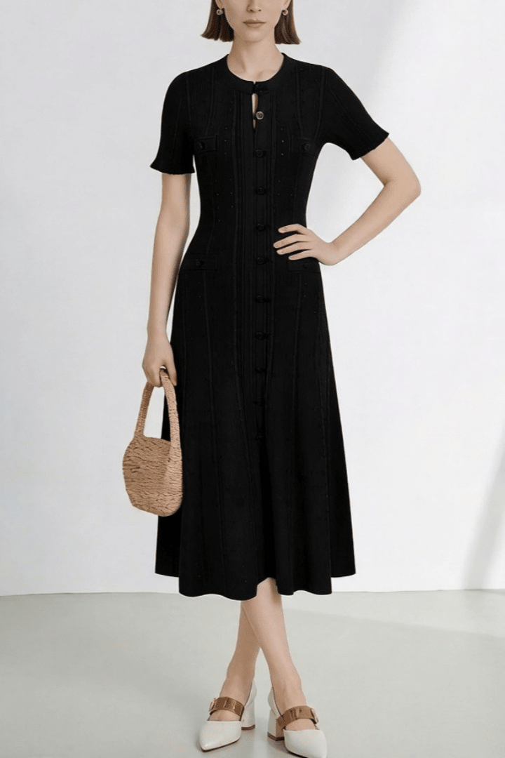 ZEYA - Soraya French V - Neck Knitted Slit Dress