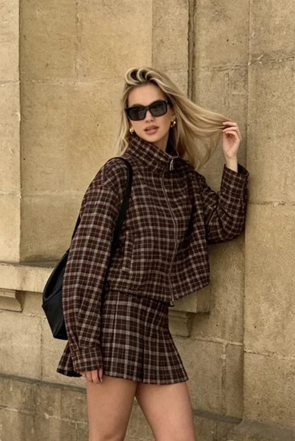 ZEYA - Tessa Checked Jacket & Mini Skirt Set