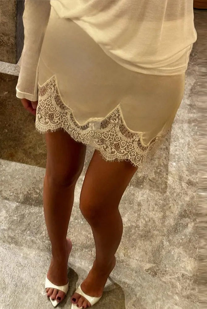 ZEYA - Thalia Lace Satin Splice Mini Skirt