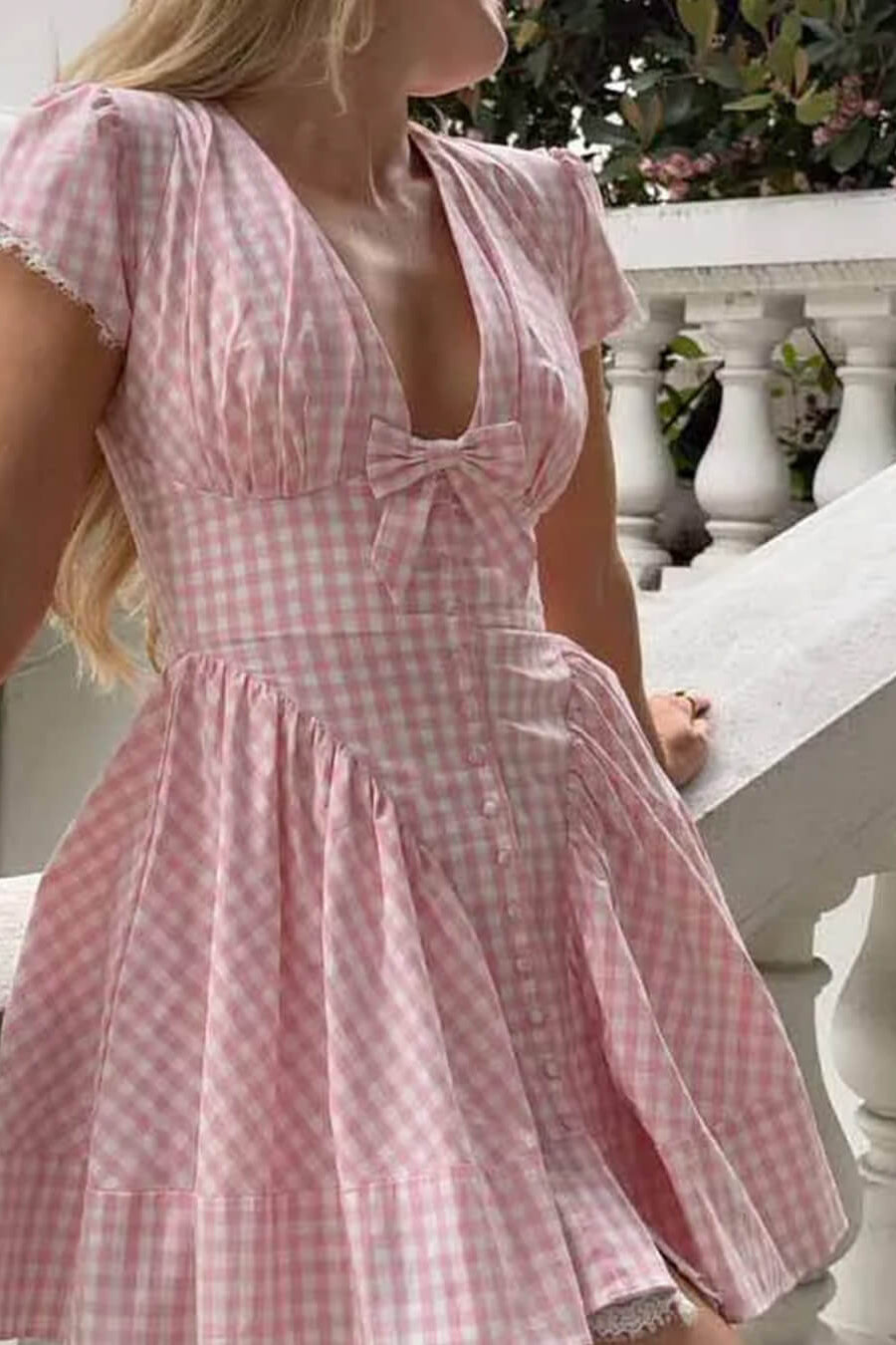 ZEYA - Vesna Pink Plaid Bow Mini Dress
