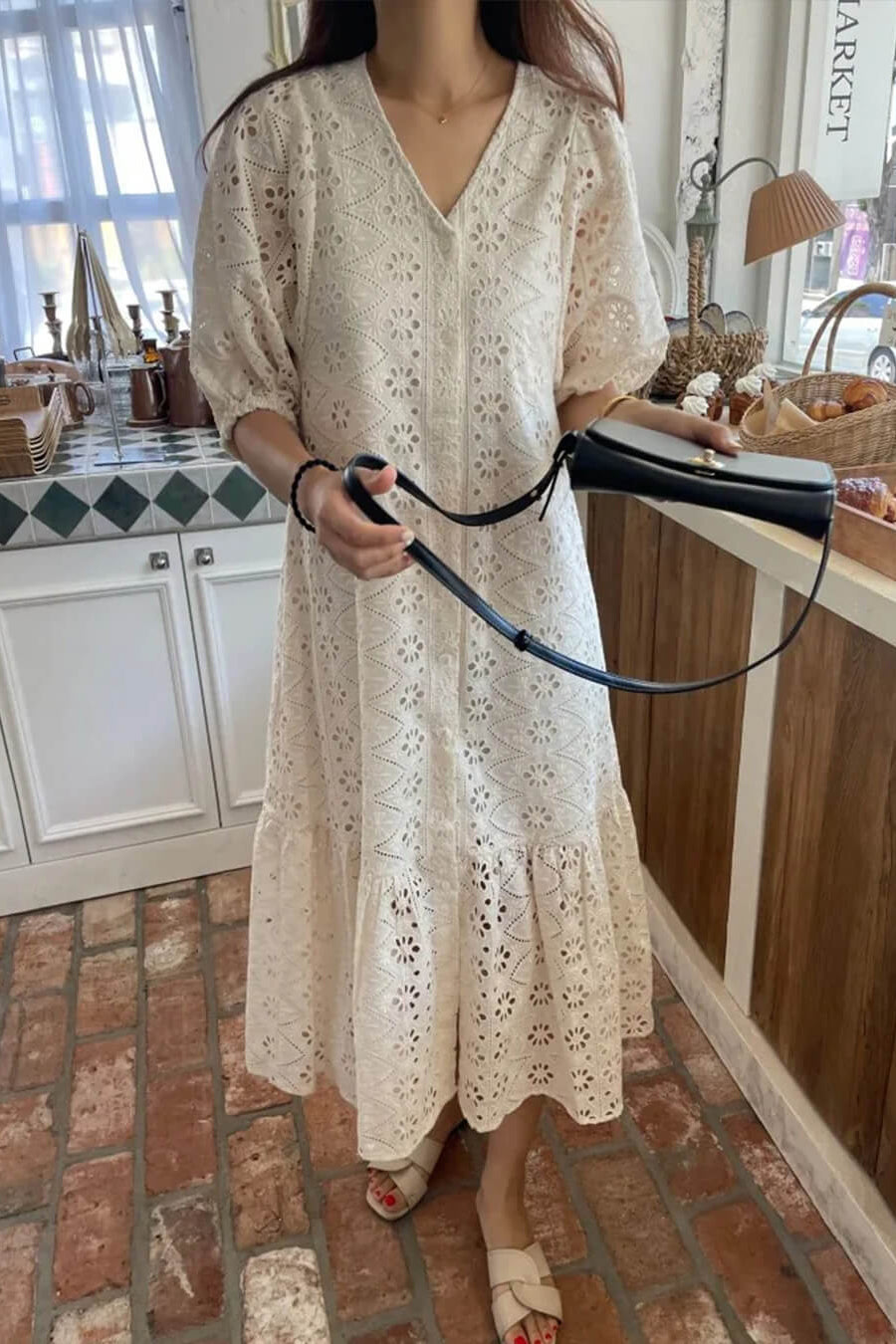 ZEYA - Zelia V - Neck Embroidered Maxi Dress