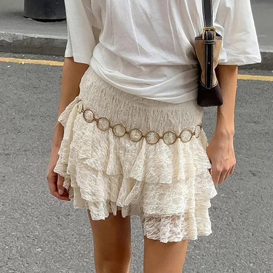 Elenor Women's Tiered Lace Midi Skirt - Casual Fall Fashion, Elastic Waistband, Multiple Sizes Available 0