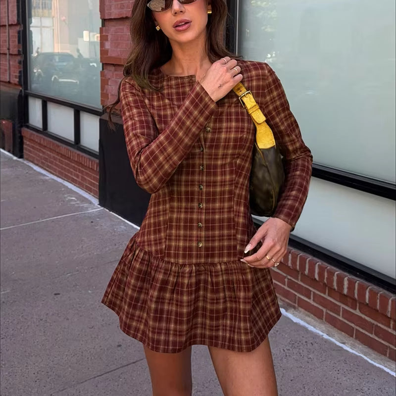 Ellie Long Sleeve Plaid Mini Dress