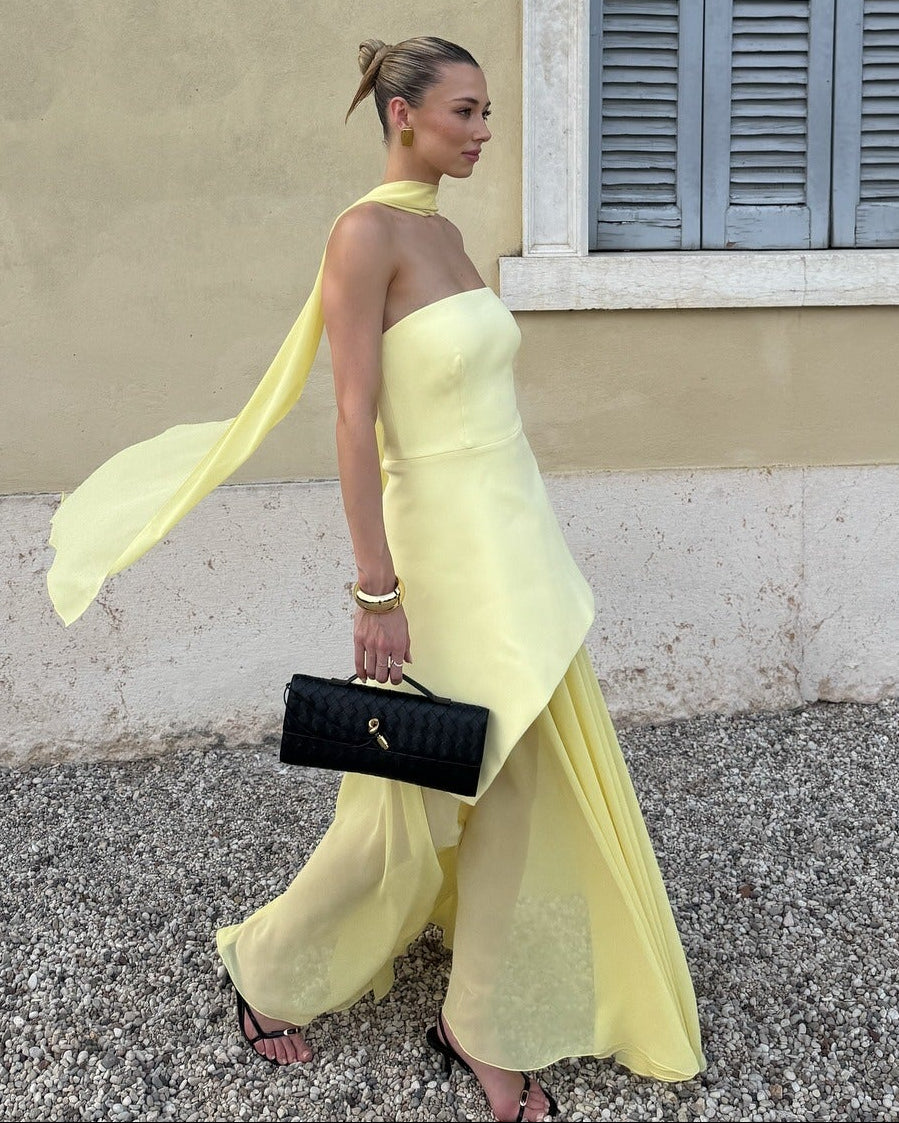 Sophia Asymmetric Sheer Maxi Dress