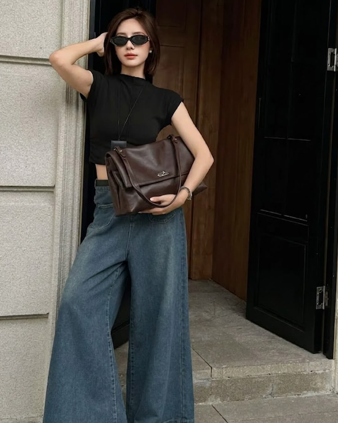 Ava Maxi Flap Leather Shoulder Bag