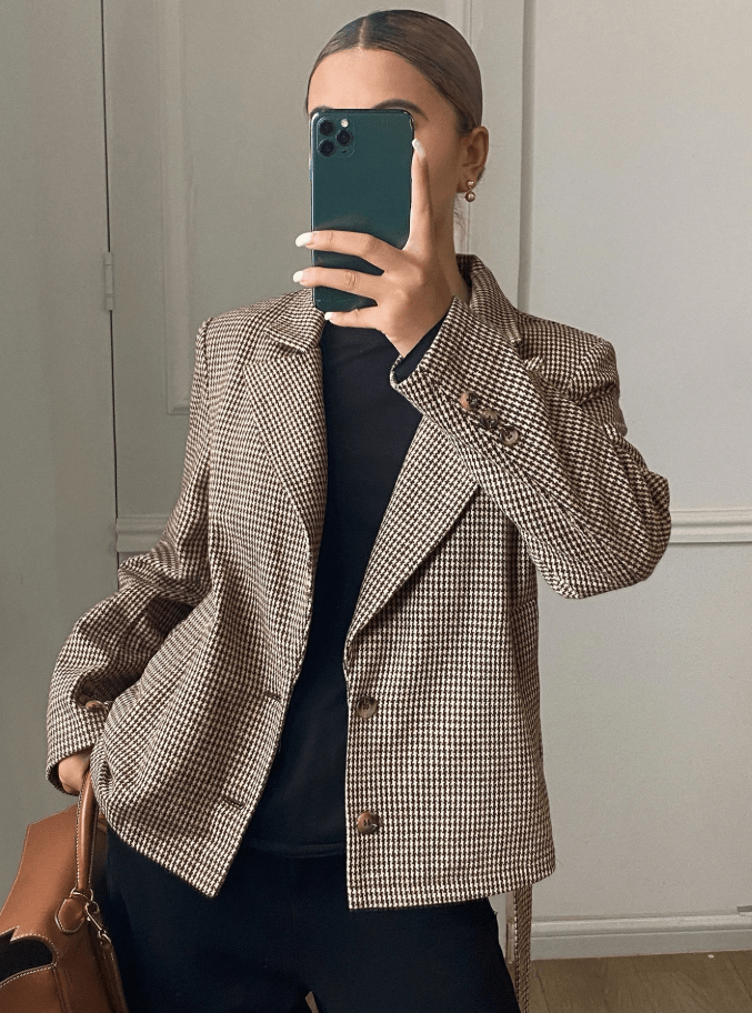 Ellen Houndstooth Plaid Blazer