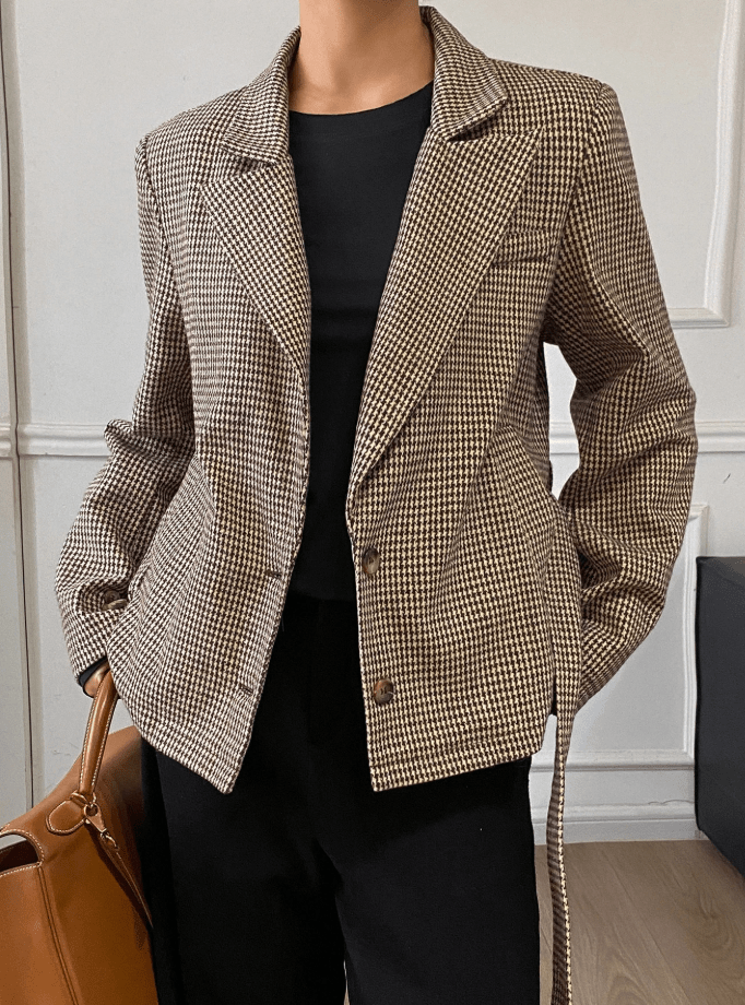 Ellen Houndstooth Plaid Blazer
