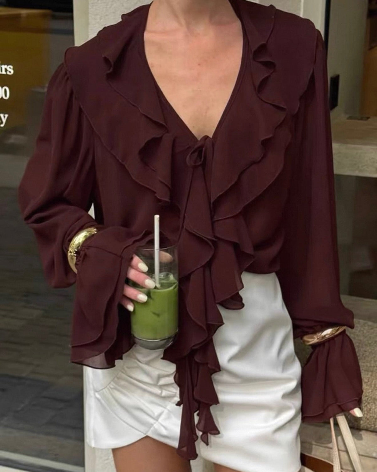 Monica Tie Neck Ruffled Blouse
