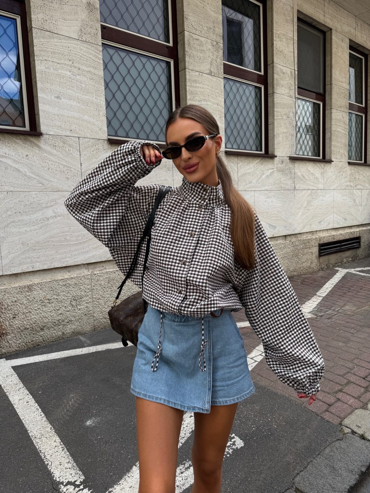 Mila Plaid Drawstring High Neck Jacket