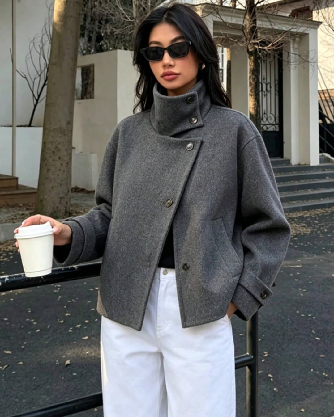 Monica Rose Buckle Stand Collar Coat